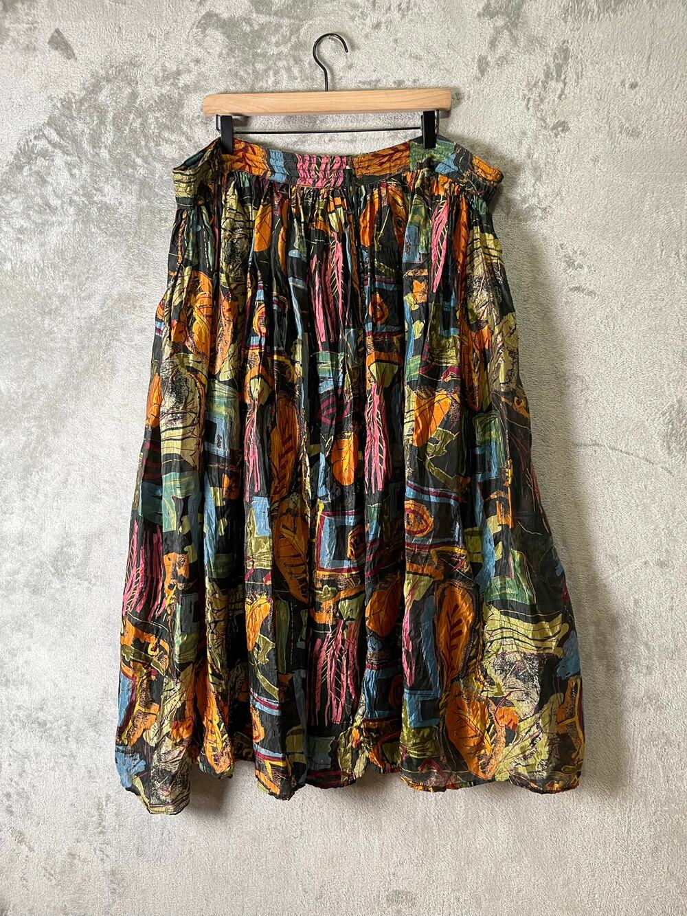 Vintage Abstract Print Tiered Midi Skirt Elastic Waist Artsy Boho Cottagecore 3X
